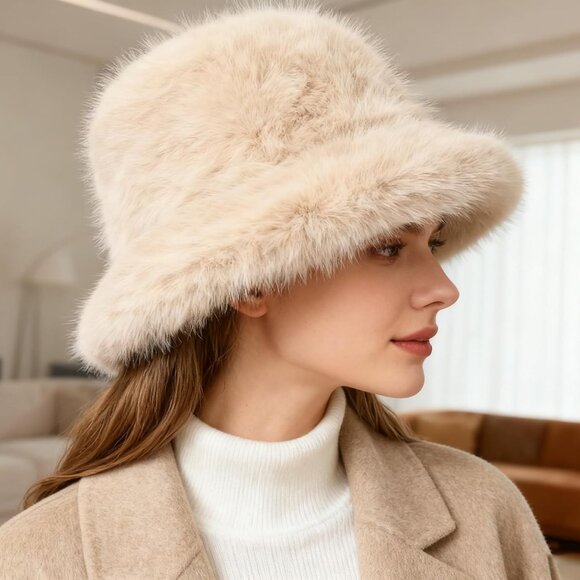Faux Fur Bucket Hat Women Warm Wide Brim Cozy Gift Winter Fashion Accessory main image 4
